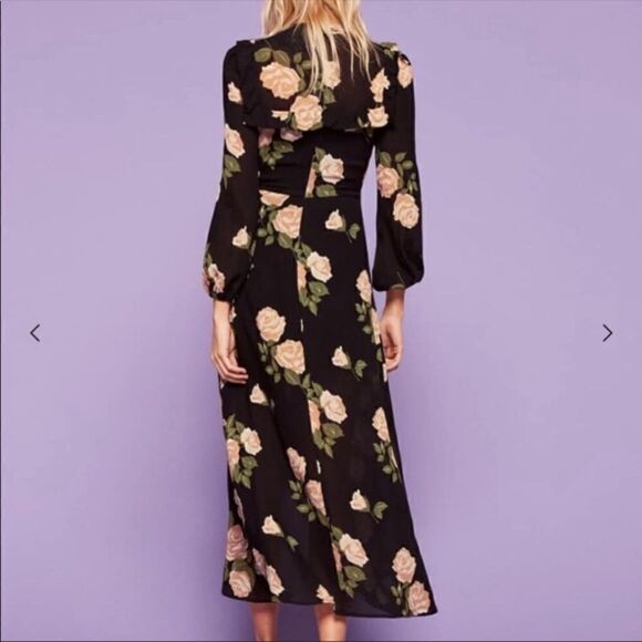 Reformation Gillian Venus Midi  Black Dress Floral Long Sleeve Size 2 - Picture 5 of 12